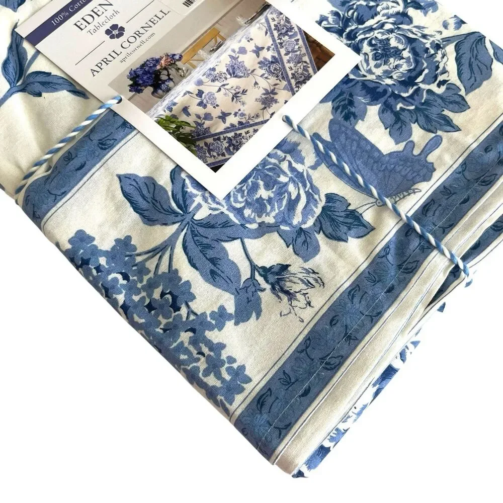 April Cornell Eden Floral 60x60 Tablecloth Blue seats 4-6 Cotton Cottage